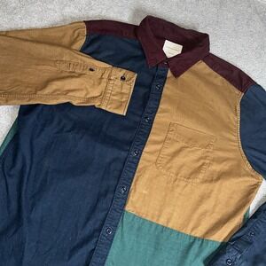 American Eagle Button Up Shirt Mens XL Colorblock Corduroy Retro 90s Classic Fit
